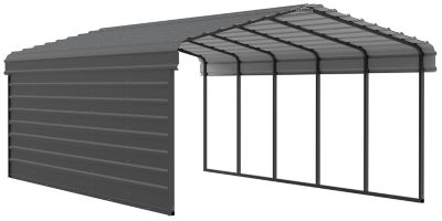 Arrow 12 x 24 x 7 ft. Charcoal Carport with 1 Sided Enclosure