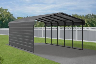 Image showing  12 x 24 x 7 ft. Charcoal Carport with 1 Sided Enclosure