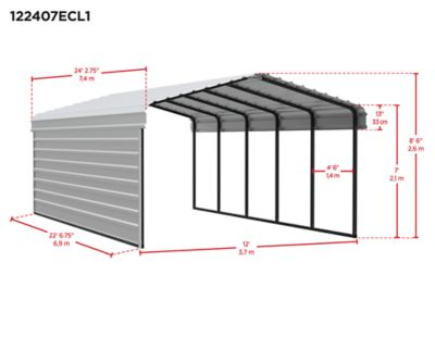 Image showing  12 x 24 x 7 ft. Charcoal Carport with 1 Sided Enclosure