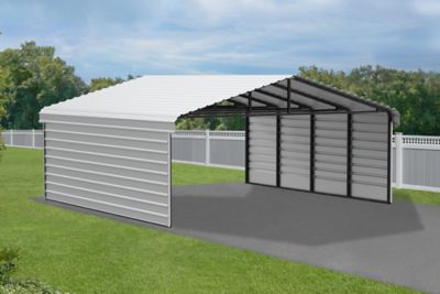 Image showing  20 x 20 x 7 ft. Eggshell Carport with 2 Sided Enclosure
