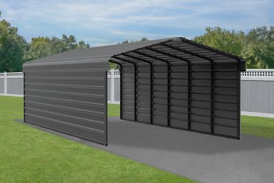 Image showing  12 x 29 x 7 ft. Charcoal Carport with 2 Sided Enclosure
