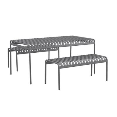 Novogratz Poolside Gossip, Ola All-Steel Table and Bench Set, Charcoal