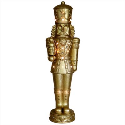 Fraser Hill Farm Metallic Gold Nutcracker Statue with LED Lights