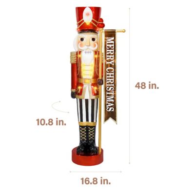 Image showing  Metallic Nutcracker Holding Banner Statue with LED Lights