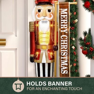 Image showing  Metallic Nutcracker Holding Banner Statue with LED Lights