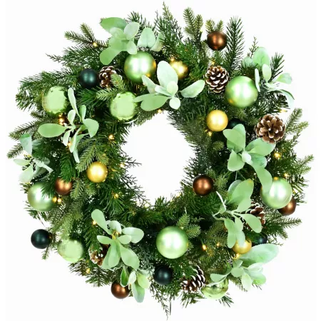 Fraser Hill Farm 24 in Illuminated wreath with pine cones and metallic ornaments Artificial Christmas Wreaths