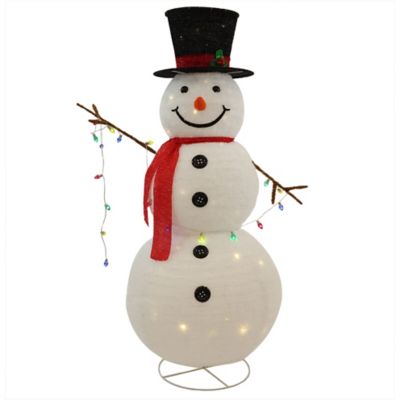 Fraser Hill Farm Prelit Collapsible Tinsel Snowman Outdoor Decoration