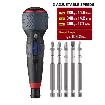 VESSEL Ball Grip Rechargeable Screwdriver 3 Adjustable Speed with 5 pc. Bit Set