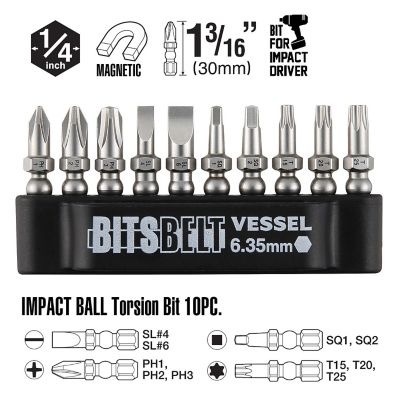 Image showing  Ball Grip Interchangeable Ratchet Screwdriver 10 pc. Bit Set