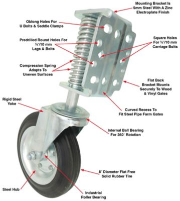 Image showing  8 in. Swivel Gate Cster Set With Universal Mounting Bracket