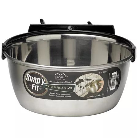 MidWest Homes for Pets Snap'y Fit Stainless Steel Pet Bowl 4 Cups 1 Pack Crate Covers Pans & Bowls