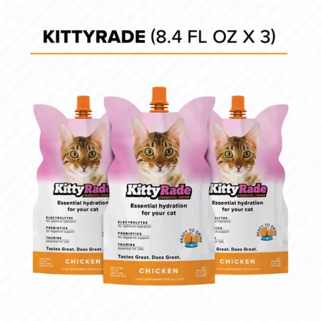 KittyRade Chicken Prebiotic Drink 3 x 8.4 fl ounces. Cat Digestion Supplements