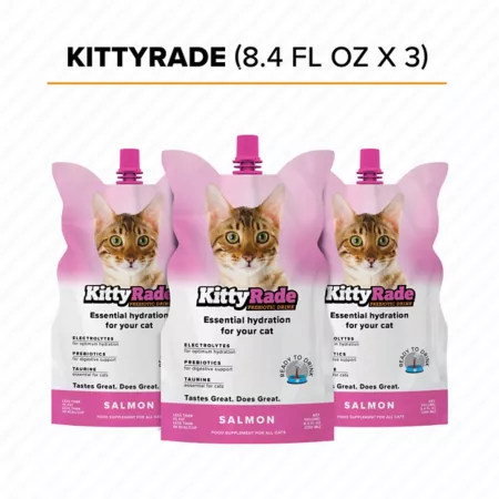 KittyRade Salmon Prebiotic Drink 3 x 8.4 fl ounces. Cat Digestion Supplements