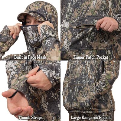 Image showing 4 th Huntworth Mens Shelton Mid Weight 1/2 Zip Hoodie with Facemask, Grid Fleece