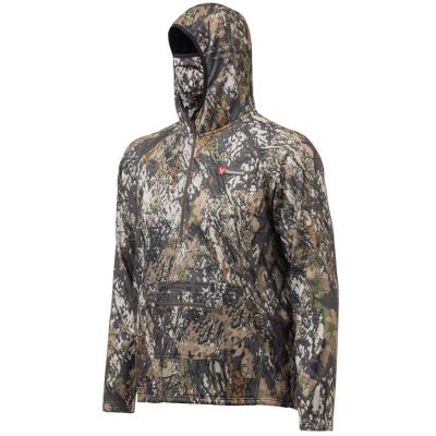 Huntworth Mens Shelton Mid Weight 1/2 Zip Hoodie with Facemask, Grid Fleece