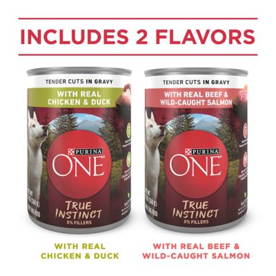 Image showing 5 th Purina ONE True Instinct Tender Cuts in Gravy Real Chicken and Duck & Beef and Salmon Variety Pack Wet Dog Food, 13 oz., 12 ct.