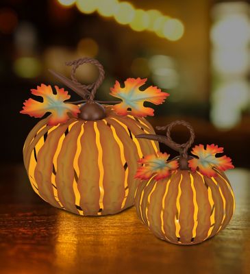 Image showing  2 pc. Indoor/Outdoor LED Pumpkin Decor Set, Orange