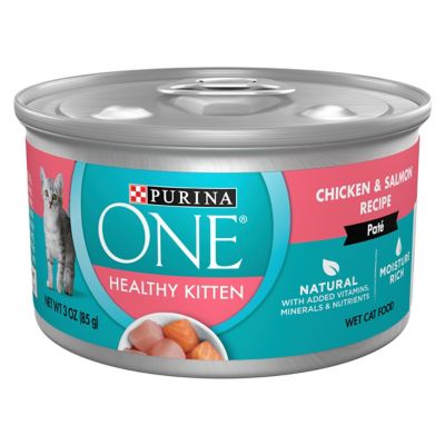 Purina ONE Grain Free, Natural Pate Wet Kitten Food, Healthy Kitten Chicken & Salmon Recipe - 3 oz. Pull-Top Can