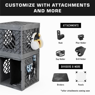 Image showing  Grabinet 1 x 2 Crate with Storage Bins, 210012-GBK-GY-BK