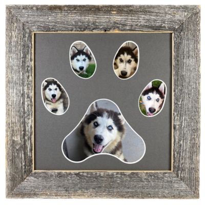 Barnwood USA Rustic Farmhouse Reclaimed Wood Paw Print Collage Picture Frame with Cinder Mat, Holds 5 Pictures
