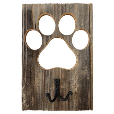 Barnwood USA Rustic Farmhouse Reclaimed Wood Paw Print Cutoff Leash Holder Wall Hanging Organizer