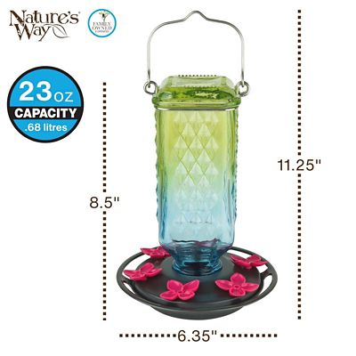 Image showing  Seafoam Ombre Column Antique Glass Gravity Hummingbird Feeder, 23 oz.