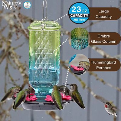 Image showing  Seafoam Ombre Column Antique Glass Gravity Hummingbird Feeder, 23 oz.
