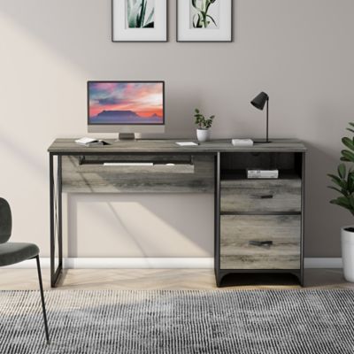 Bestier 55 in. Desk with 2 Drawers Industrial Style Office Desk with Keyboard Tray