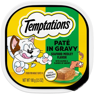 Temptations Wet Cat Food, Seafood Medley Flavor Pate in Gravy, 3.5 oz. Tray