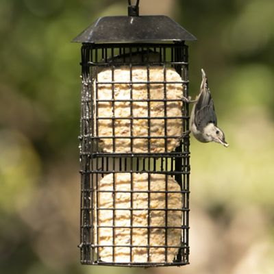 Image showing  Metal Suet Cage Bird Feeder with Roof 4 Cakes, Black