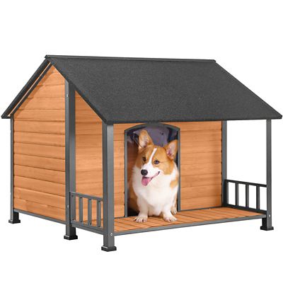 Aivituvin Weatherproof Dog House with Iron Frame, Extended Asphalt Roof, Spacious Balcony