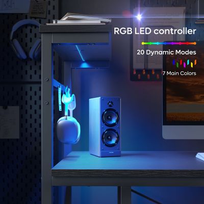 Image showing  44 in. RGB Gaming Desk with Storage Shelf & Side Pocket