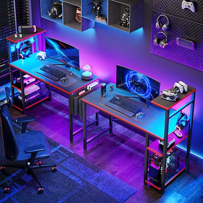 Image showing  44 in. RGB Gaming Desk with Storage Shelf & Side Pocket