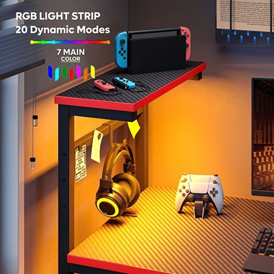 Image showing  44 in. RGB Gaming Desk with Storage Shelf & Side Pocket