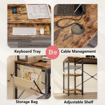 Image showing  59 in. L Shaped Corner Computer Desk with Storage Shelf, Monitor Stands, Side Pocket and Tray