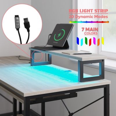 Image showing  59 in. L Shaped Corner Computer Desk with Storage Shelf, Monitor Stands, Side Pocket and Tray