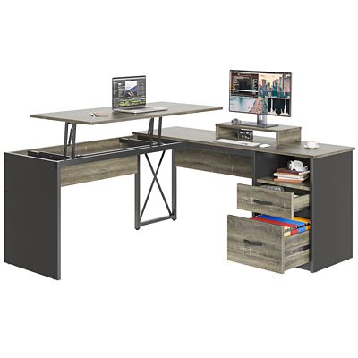 Bestier L Shaped Desk with Drawers, Monitor Stand and Lift Top