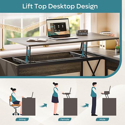 Image showing  L Shaped Desk with Drawers, Monitor Stand and Lift Top
