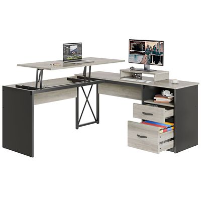 Bestier L Shaped Desk with Drawers, Monitor Stand and Lift Top