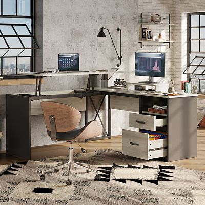 Image showing  L Shaped Desk with Drawers, Monitor Stand and Lift Top