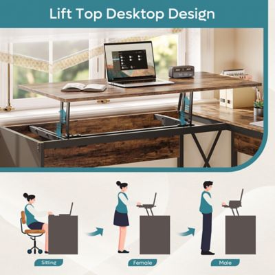 Image showing  L Shaped Desk with Drawers, Monitor Stand and Lift Top