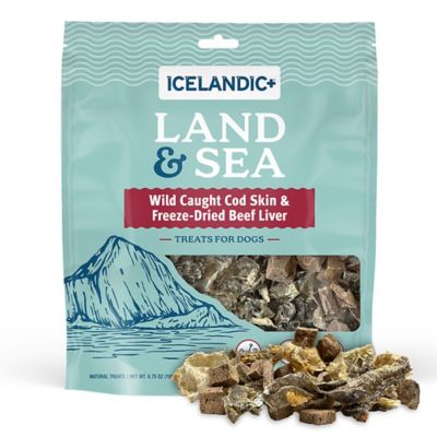 Image showing  Land & Sea Wild Caught Cod Skin & Freeze Dried Beef Liver 6.75 oz. Bag