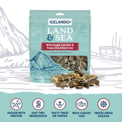 Image showing  Land & Sea Wild Caught Cod Skin & Freeze Dried Beef Liver 6.75 oz. Bag