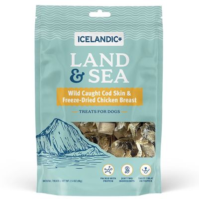 Icelandic+ Land & Sea Wild Caught Cod Skin & Freeze Dried Chicken Breast 2.4 oz. Bag