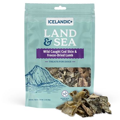 Image showing  Land & Sea Wild Caught Cod Skin & Freeze Dried Lamb 2.4 oz. Bag