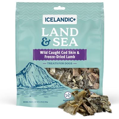 Image showing  Land & Sea Wild Caught Cod Skin & Freeze Dried Lamb 6.75 oz. Bag