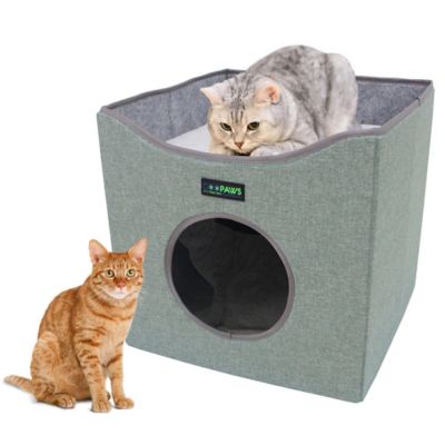 Image showing  Foldable Cat Condo, Sage Green, Cube House