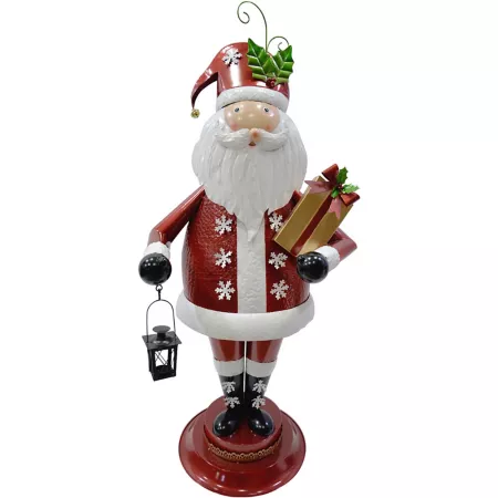 Fraser Hill Farm 50 in Iron Santa holding a gift and lantern with removable lawn stake Christmas Statues