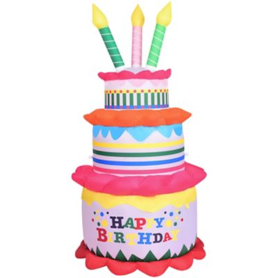 Fraser Hill Farm 6 ft. Tall Outdoor Blow Up Inflatable Happy Birthday Cake with Faux Candles, FREDHBDAY061-L