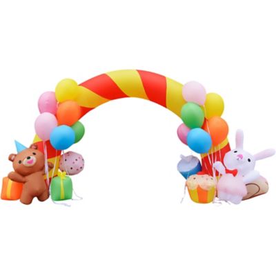 Fraser Hill Farm 8 ft. Tall Outdoor Blow Up Inflatable Walkway Arch with Balloons, Bear, and Bunny, FREDPTYARCH081-L